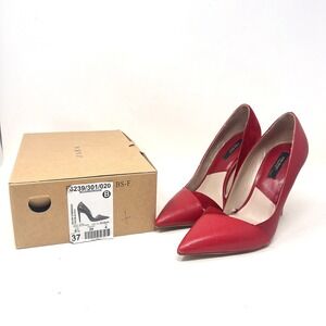 Zara Red Pointed Toe Heels Size 37 US 6.5" Closed Toe Leather Suede Pumps